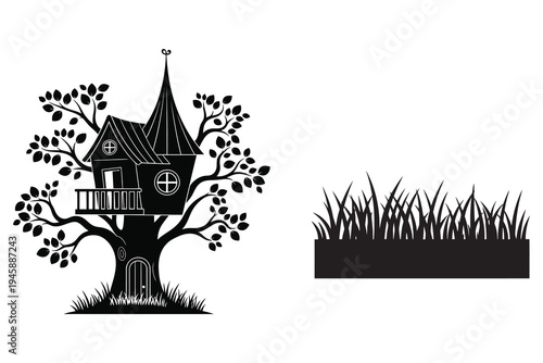 Whimsical treehouse in a fantastical setting