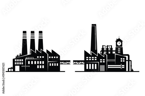 Industrial cityscape with factories and clock tower