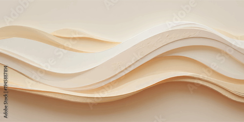 Layered paper waves in soft beige and cream, modern minimalist background for design and decor, paper art, paper sculpture, paper layers, organic waves