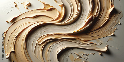 Swirling golden paint stroke texture, rich cream and brown tones, abstract art background for luxury design, macro shot, gold paint