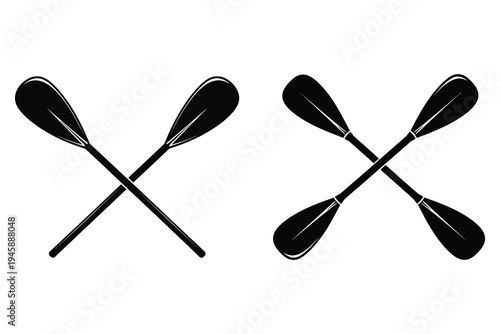 Two pairs of crossed oars on a white background