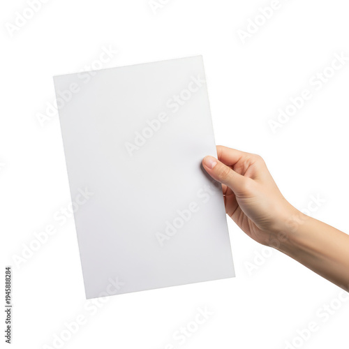 A hand holding a plain white rectangular sheet of paper