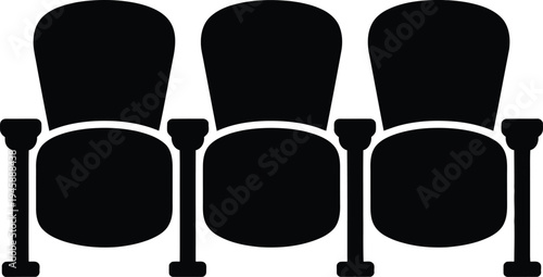 Three modern theater-style chairs arranged side by side in a row