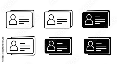 Stacks of identification badge icons displayed in black and white outline and solid styles.
