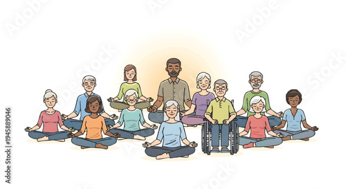 Diverse group of people meditating together in harmony