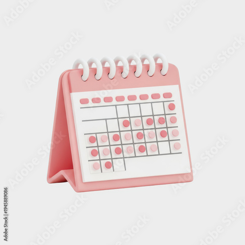 A standing pink calendar with monthly dates displayed prominently