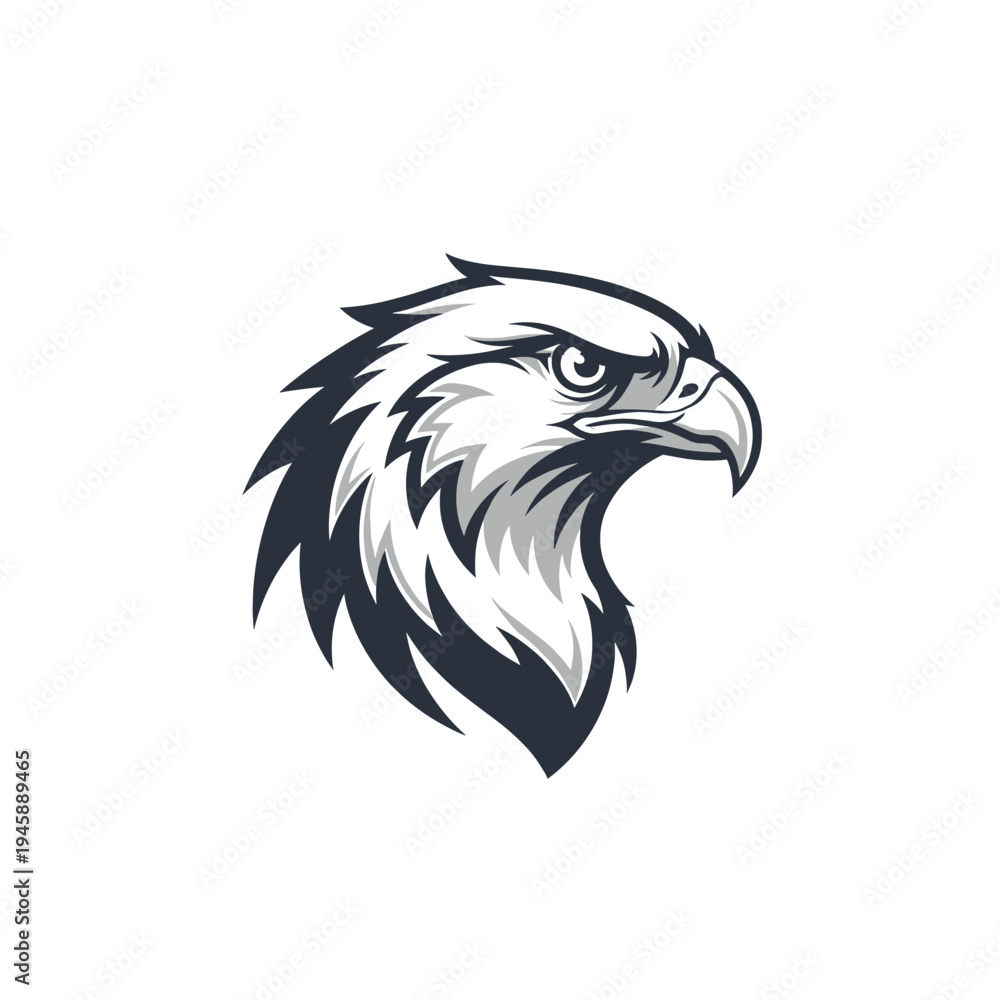 Obraz premium Monochrome stylized head of an eagle with sharp features and intense gaze, perfect for a logo or mascot design.