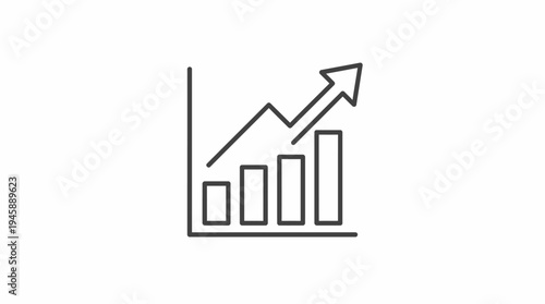 Dynamic bar chart icon featuring an upward-trending arrow, symbolizing financial growth, business progress, market success, and data analysis achievements
