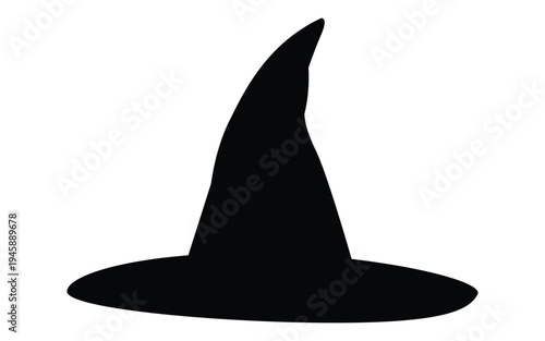 Witch hat black silhouette isolated on white background for halloween decoration