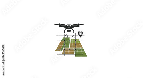 Drone flying over a map grid.