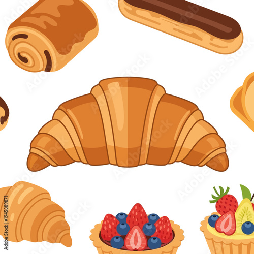 Assortment of bakery pastries on white background perfect for food related projects