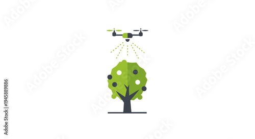 Drone flying over green tree.