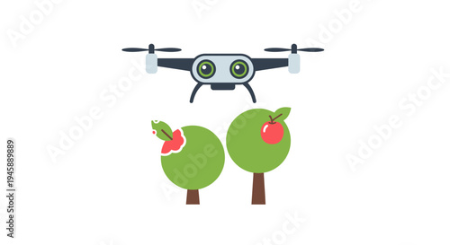 Drone flying over two green apples.