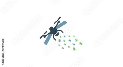 Drone spraying colorful particles high.