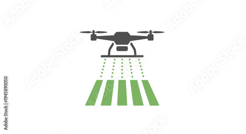 Drone spraying green fields from above.