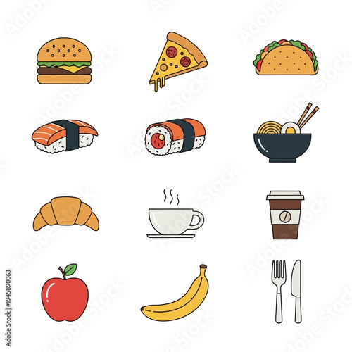 Assorted illustrated food icons set for culinary or dietary themes