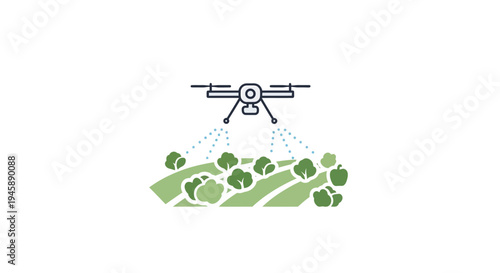 Drone spraying green plants field aerial.