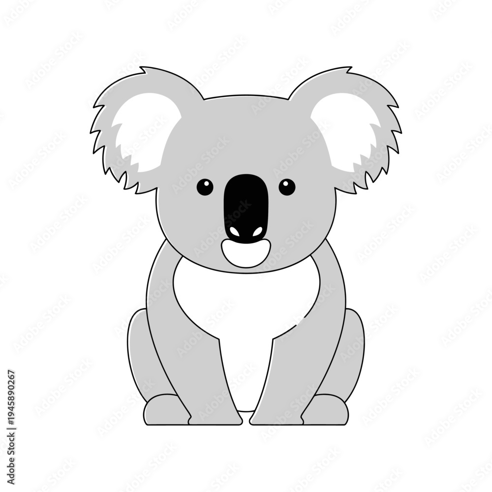 Fototapeta premium Cartoon koala bear sitting upright against white background