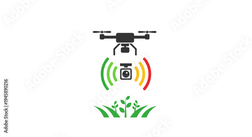 Drone with camera scanning green plants.