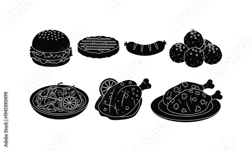 Whimsical illustration of stylized food items and mechanical-inspired dishes