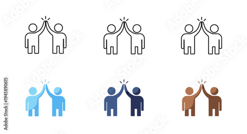 Outline and solid icons show two stylized people giving each other a high five gesture in.