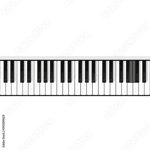 Close up of a musical piano keyboard on a white background minimalist