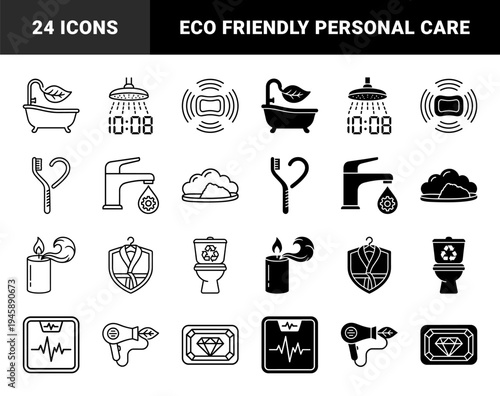 Hybrid Bathroom and Personal Care Iconography Merging Wellness Symbols with Eco Friendly Elements and Smart Technology for Sustainable Living