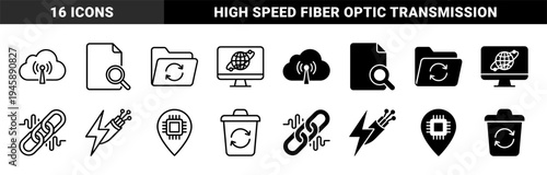 Hybrid digital infrastructure and data connectivity symbols merging cloud signals network cables fiber optics and hardware processing components in dual styles