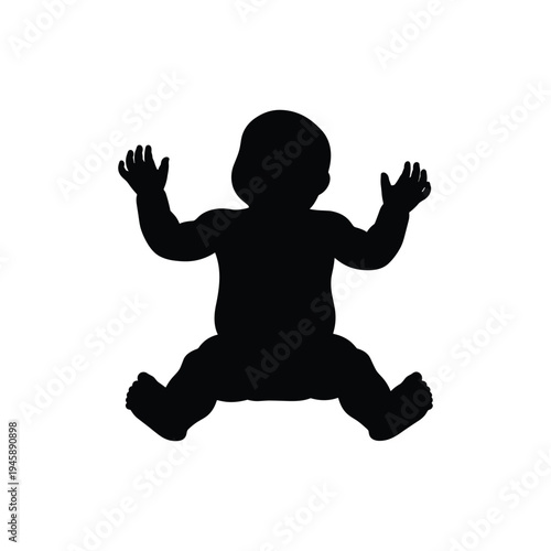 Group of babies and toddlers in different poses and positions silhouette set vector illustration collection.