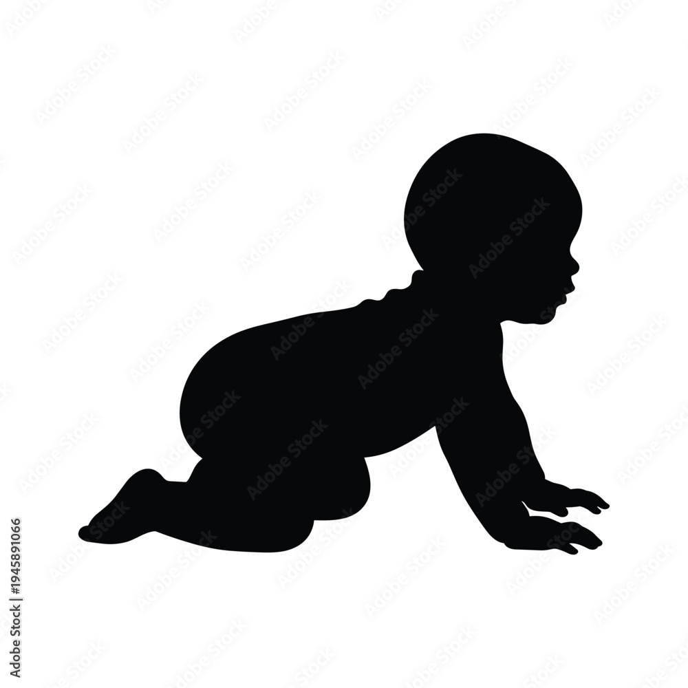 Obraz premium Group of babies and toddlers in different poses and positions silhouette set vector illustration collection.
