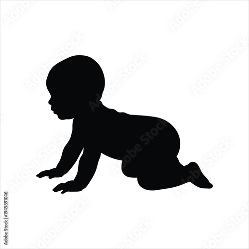 Group of babies and toddlers in different poses and positions silhouette set vector illustration collection.