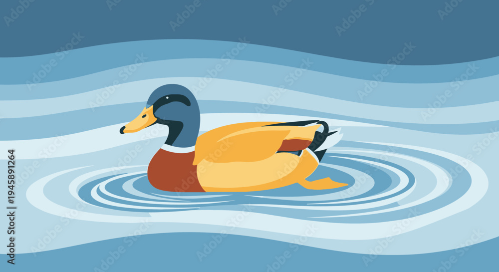 Obraz premium Mallard duck swimming in calm water with artistic render