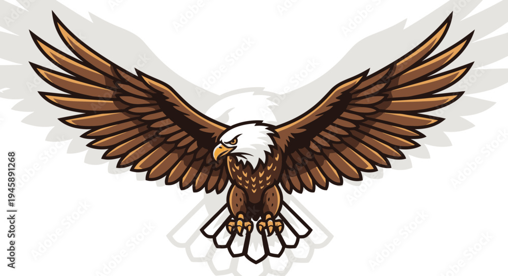 Fototapeta premium Majestic eagle with wings spread wide on white background vector illustration