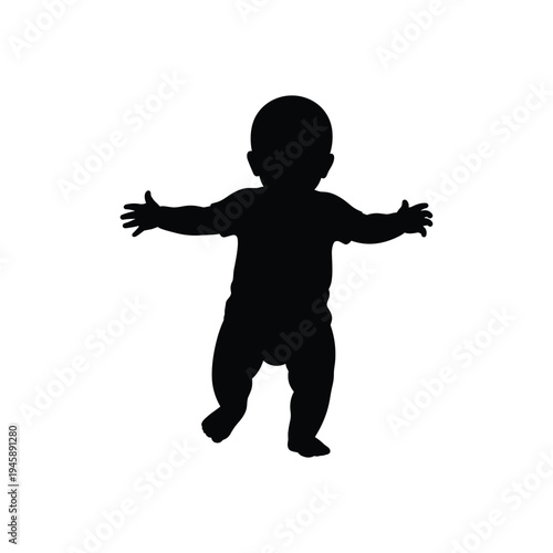 Group of babies and toddlers in different poses and positions silhouette set vector illustration collection.
