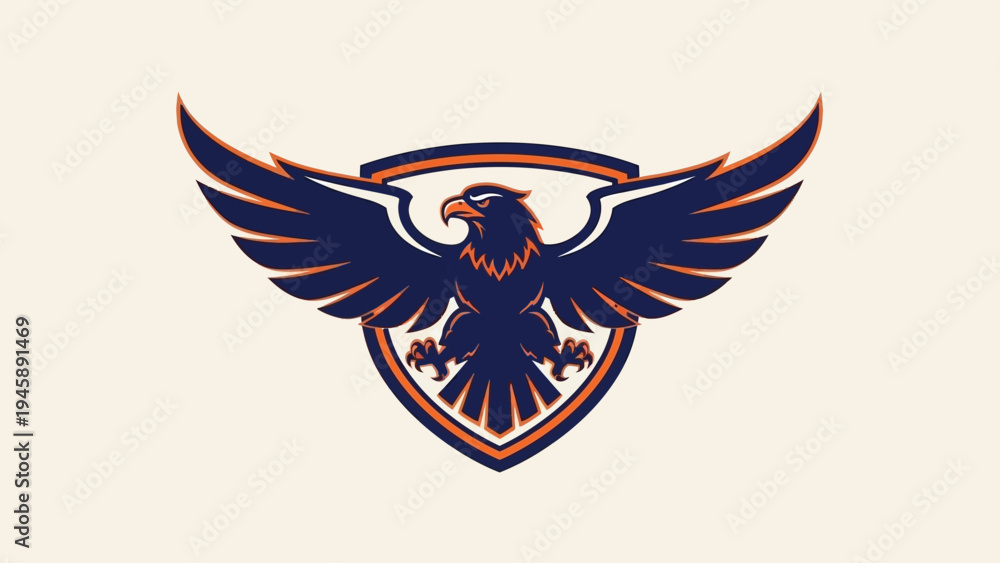 Obraz premium Eagle emblem illustration with spread wings on a shield for sports and teams