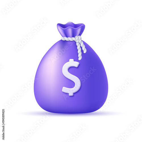 Money bag tied with a rope and a dollar sign. Vector 3D illustration.