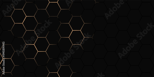 Hexagon technology black and gold colored honeycomb abstract background. Vector illustration