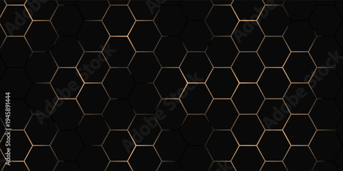 Hexagon technology black and gold colored honeycomb abstract background. Vector illustration
