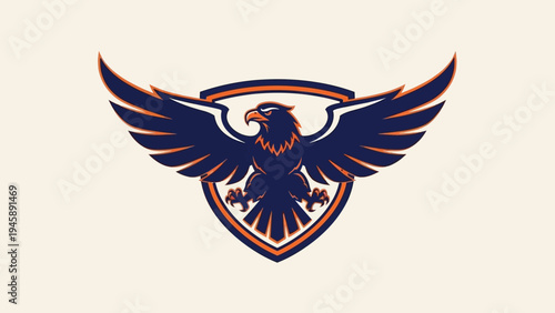 Eagle emblem illustration with spread wings on a shield for sports and teams