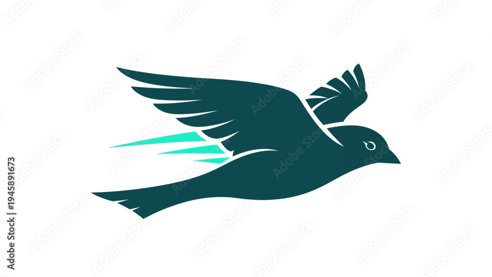 Obraz premium Stylized bird in flight design with teal accents and clean white background