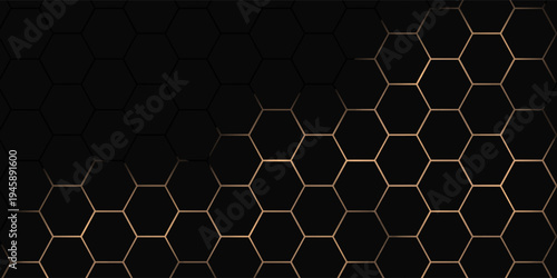 Hexagon technology black and gold colored honeycomb abstract background. Vector illustration
