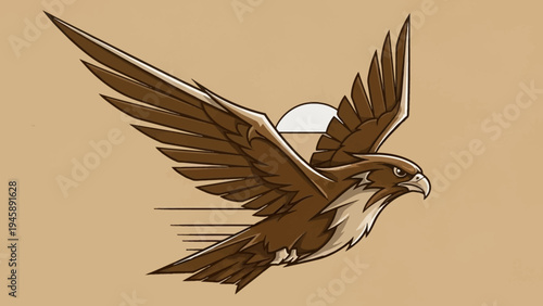 Soaring falcon illustration against a neutral background depicting flight freedom