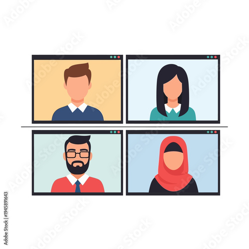 Diverse group video conference call vector illustration for communication