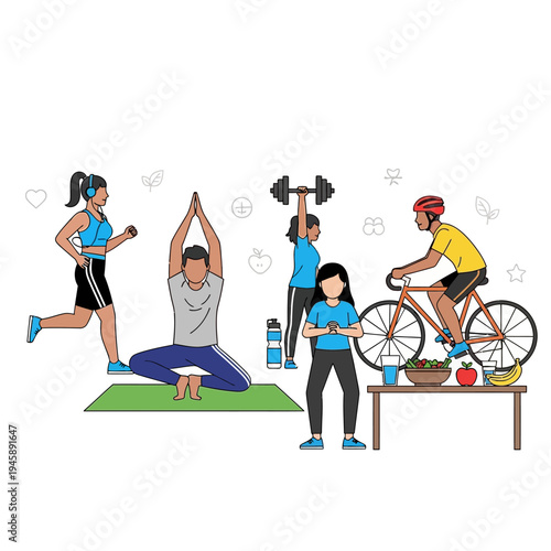 Diverse group engaging in various fitness activities outdoors day time