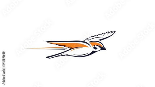 Flying bird illustration in orange and white against a plain background