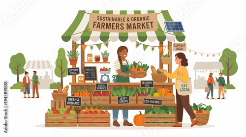 Farmers market illustration fresh produce and local goods display