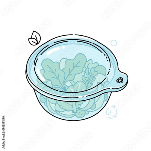 Fresh salad in recyclable container isolated on white background