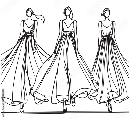 abstract primitive one line sketch fashion models girl in very vide pants