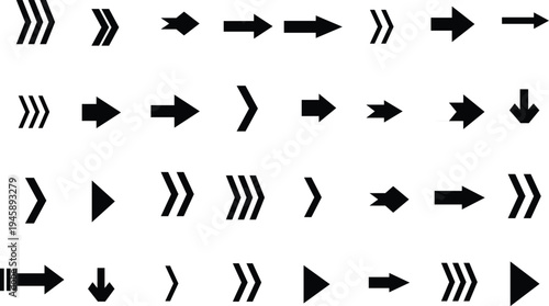 A neatly arranged series of black directional arrows for navigation and user interface elements