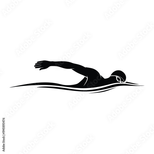 Silhouette of a swimmer in motion streamlined through the water